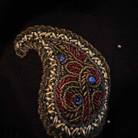 Vintage Paisley Embellished beaded Black Cardigan size small - Picture 6 of 9